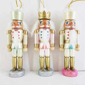 Multi-style Decorative 13cm Golden+Pink Wood Christmas Soldier Nutcracker