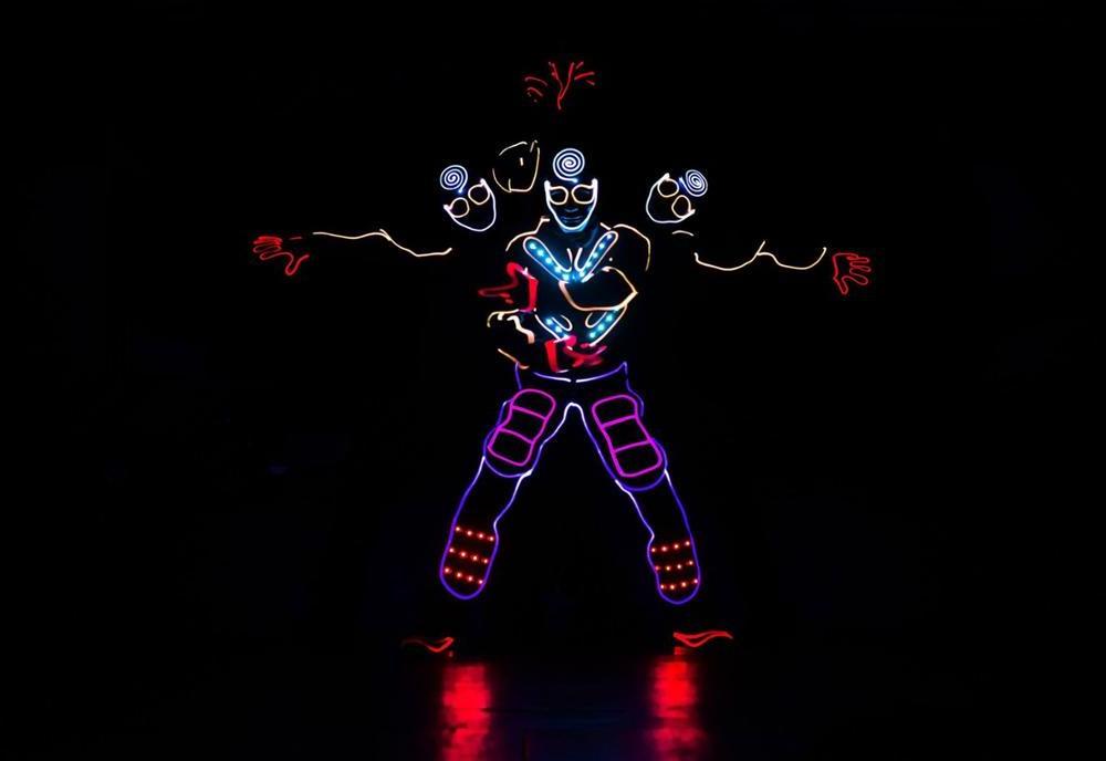 Superman 433 wireless control LED Light Up Tron Dance Costume,team led light tron dance costume