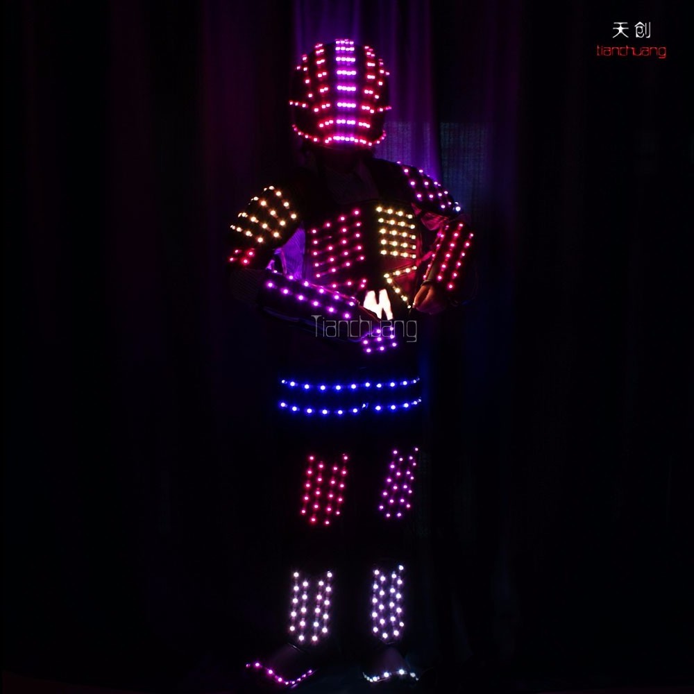 Light up adult costumes performer show dance el wire led robot tron laser costume