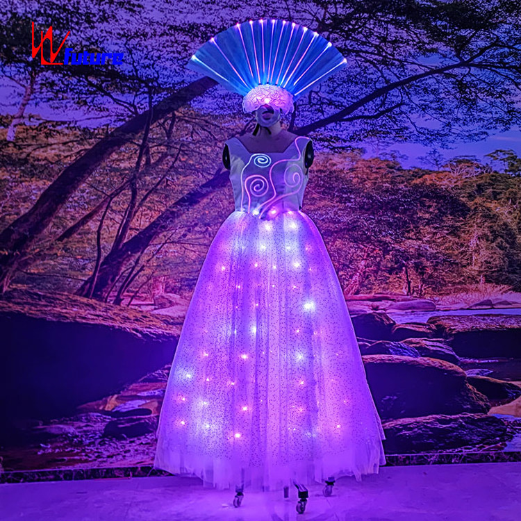 Luminous Club Costume White Stage Performance LED Dress Amazing Night Evening Glow in The Dark Party Polyester Black 1 Piece