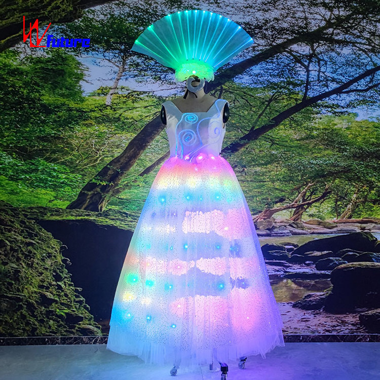 Luminous Club Costume White Stage Performance LED Dress Amazing Night Evening Glow in The Dark Party Polyester Black 1 Piece