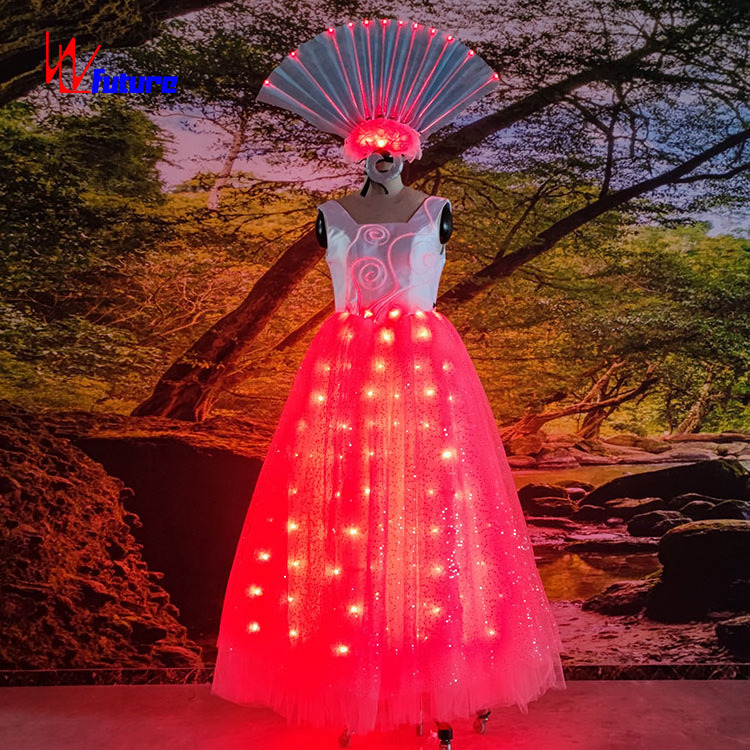 Luminous Club Costume White Stage Performance LED Dress Amazing Night Evening Glow in The Dark Party Polyester Black 1 Piece