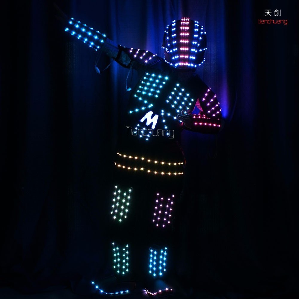 Light up adult costumes performer show dance el wire led robot tron laser costume