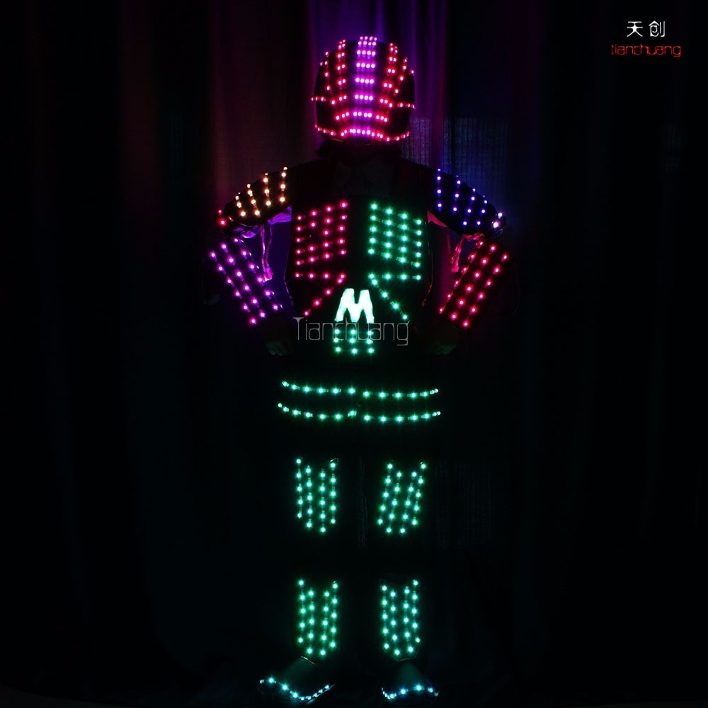 Light up adult costumes performer show dance el wire led robot tron laser costume