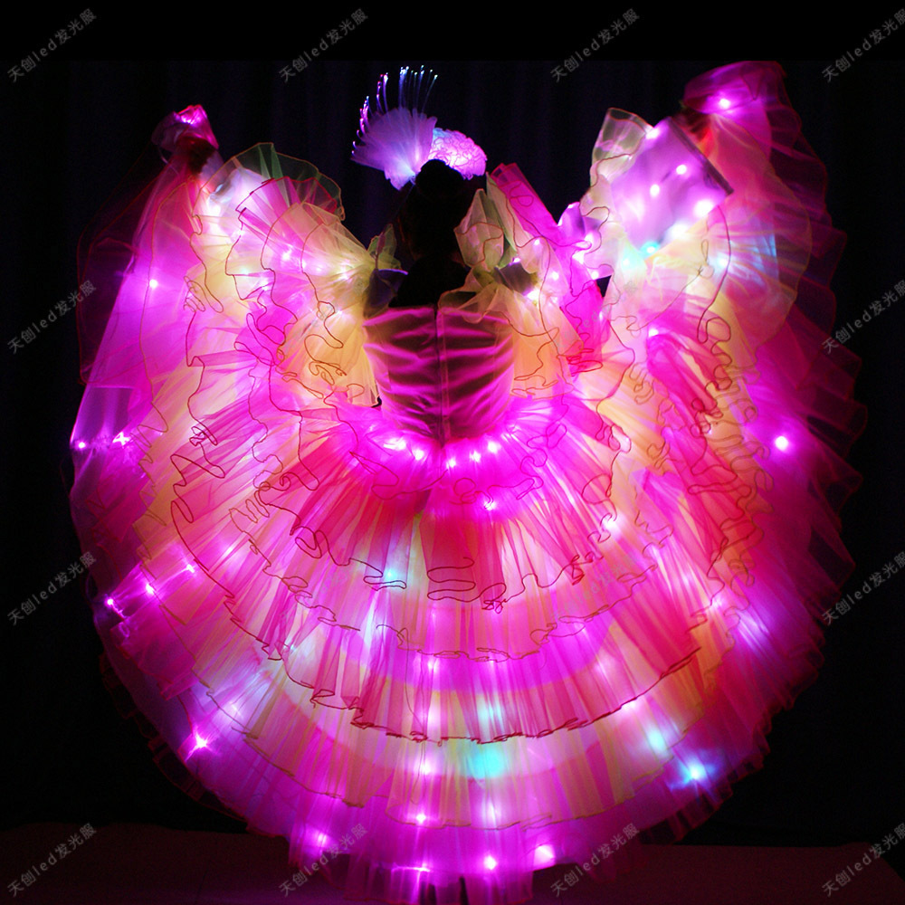 Beautiful  flower parade Spanish LED dance dress,LED carnival costumes, rave costume ballroom dancing long christmas dress