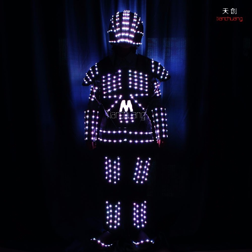 Light up adult costumes performer show dance el wire led robot tron laser costume