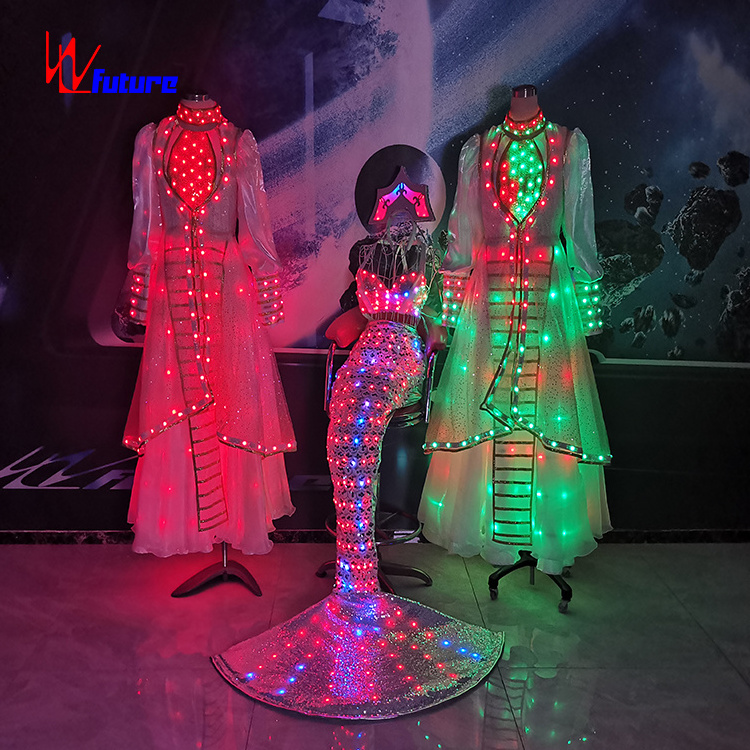 LED Lighting Mermaid Costume New Role Party Playing Costume Sexy Luminous Bra Customized Digital Print Unisex SKIRTS Spandex