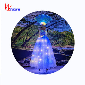 Luminous Club Costume White Stage Performance LED Dress Amazing Night Evening Glow in The Dark Party Polyester Black 1 Piece