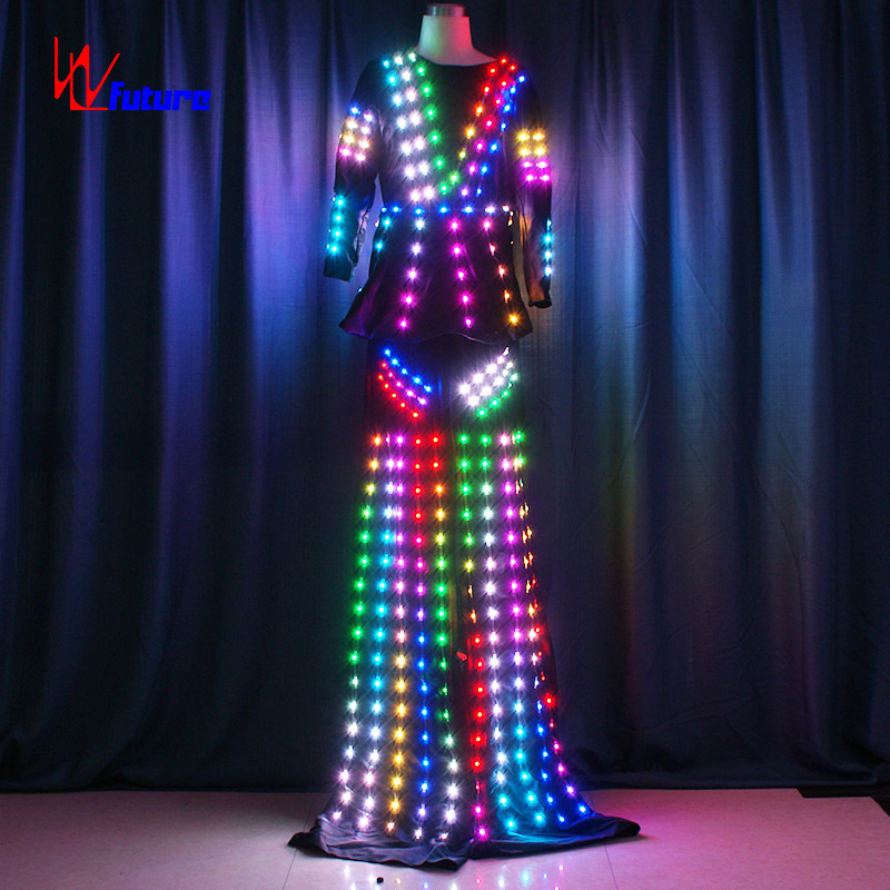 Future led robot costume pole dance wear rave clothing strips led lights Stilts and clowns play costumes