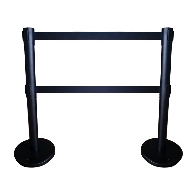 Crowd control stainless steel 1m/2m/3m single/double belts retractable queue stand bank telescopic belt with rubber base