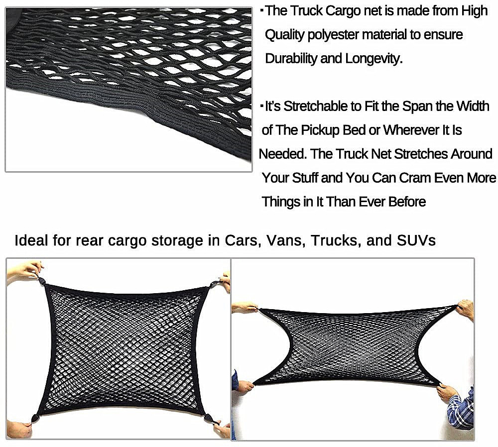 Popular High Quality Adjustable Elastic Cargo Net 40x32 inch Universal Stretchable Truck Net with Hooks