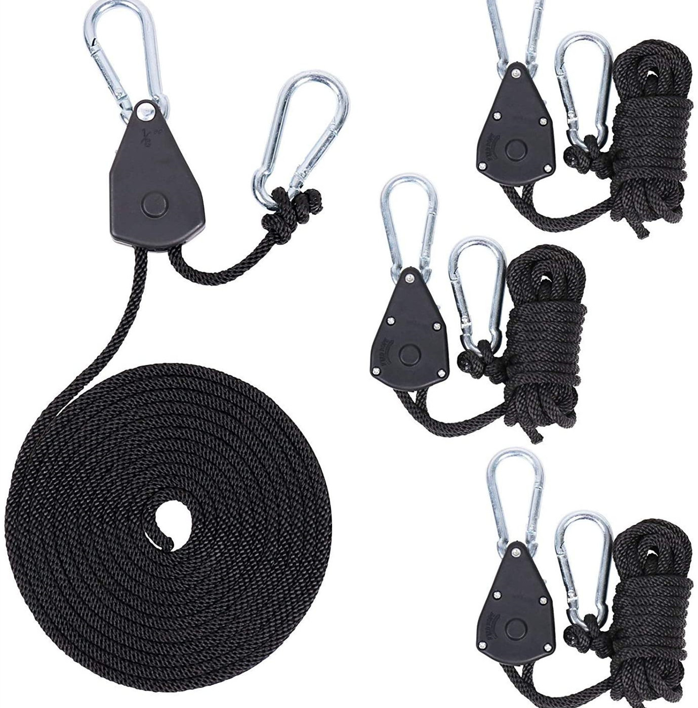 1/8 Adjustable Rope Hanger Kit clip hook Stainless Steel Carabiner Clip 150lb Capacity Rope Pulley