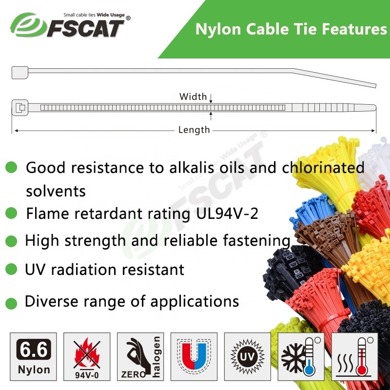 FSCAT factory direct selling price 4.8*250mm nylon 66 cable tie self-locking plastic cable tie