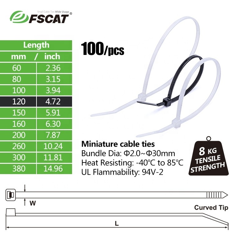 fscat self-locking cable ties uv nylon 66 outdoor cable wire tie mount black natural zip tie