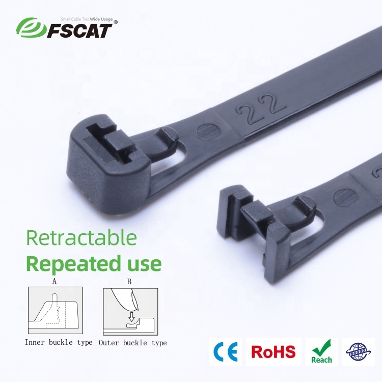 Fscat PA66 Eco-Friendly Releasable Adjustable Zip Tie Strap 100mm & 200mm Reusable Nylon Cable Wire Wraps Plastic Material