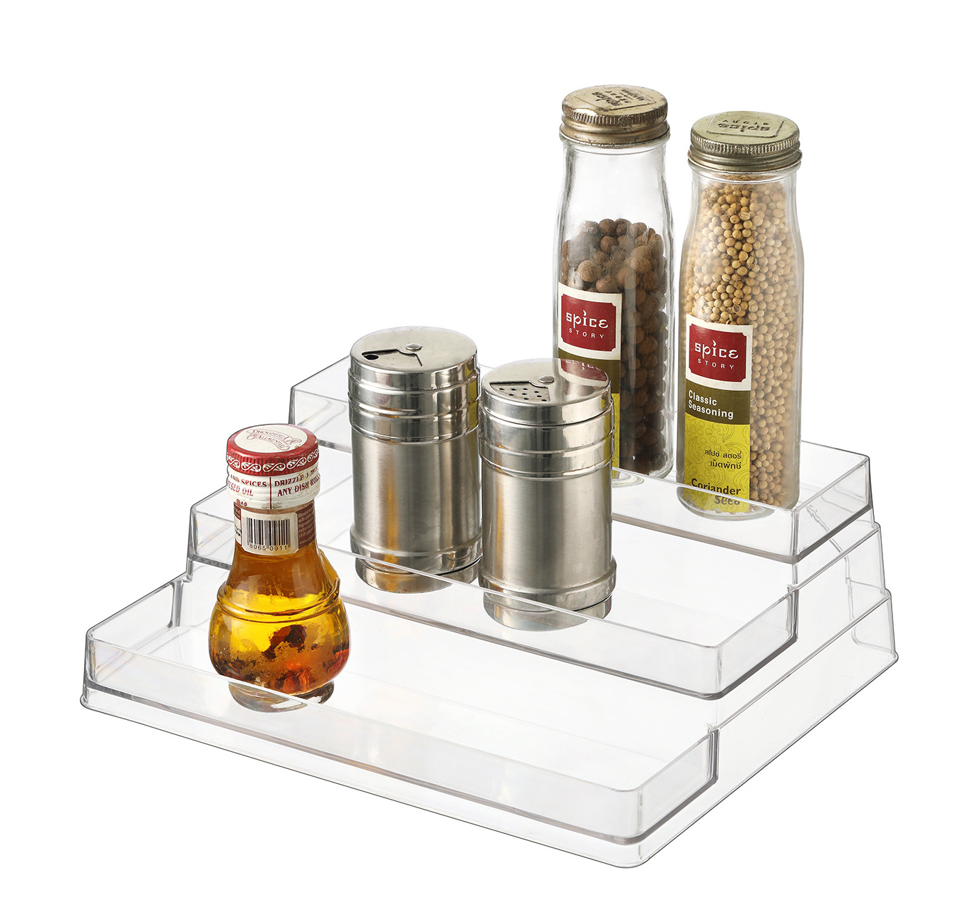 3 Tier Clear Spice Rack Glass Spice-Jar Organizer for Cabinet Kitchen Pantry Shelf-Organizer makeup storage rack