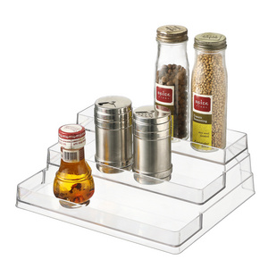 3 Tier Clear Spice Rack Glass Spice-Jar Organizer for Cabinet Kitchen Pantry Shelf-Organizer makeup storage rack