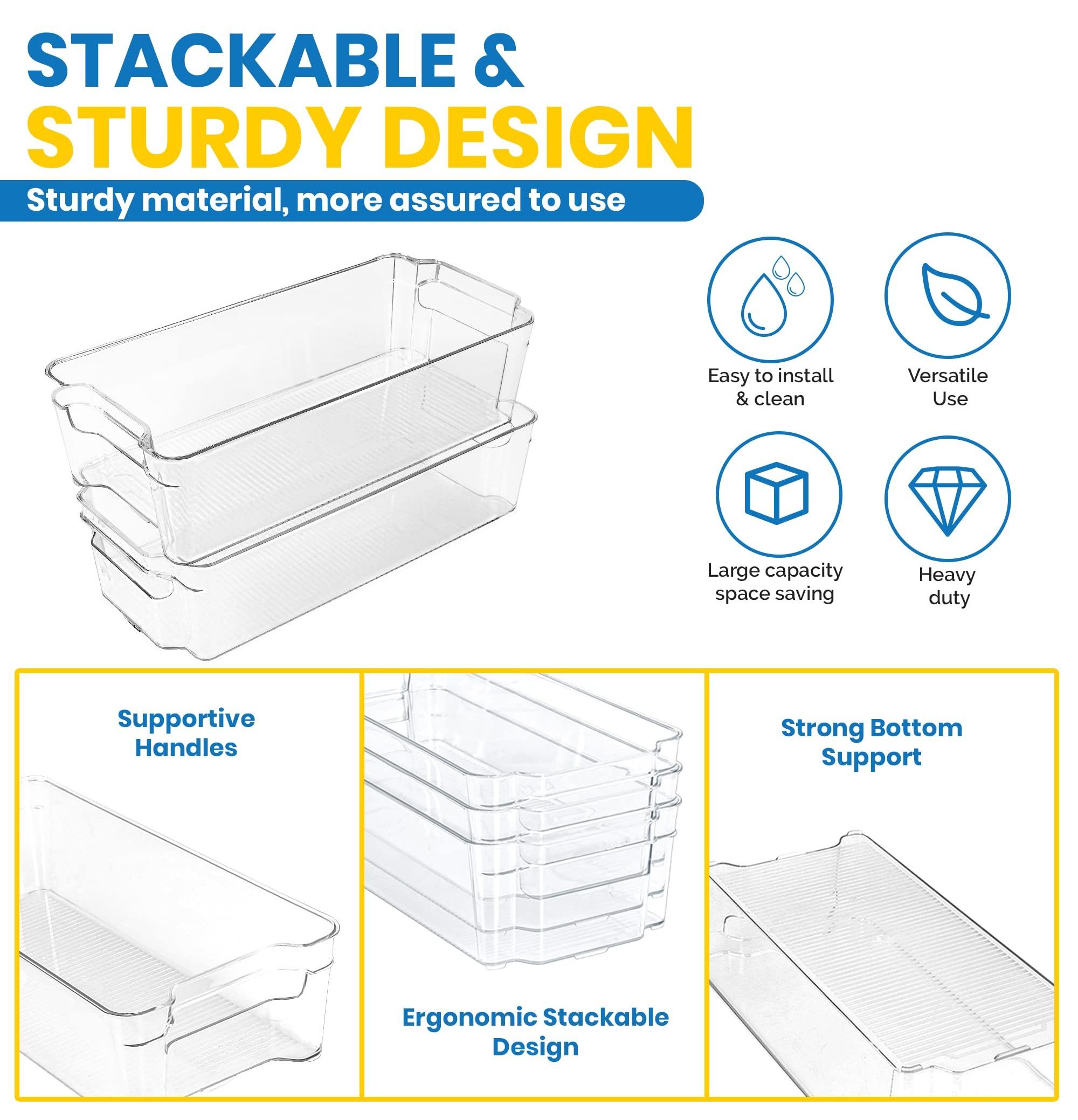 Set of 8 Pantry Organizers Freezers  for Kitchen Countertops and Cabinets ,Clear Plastic Pantry, PET fridge storage bin