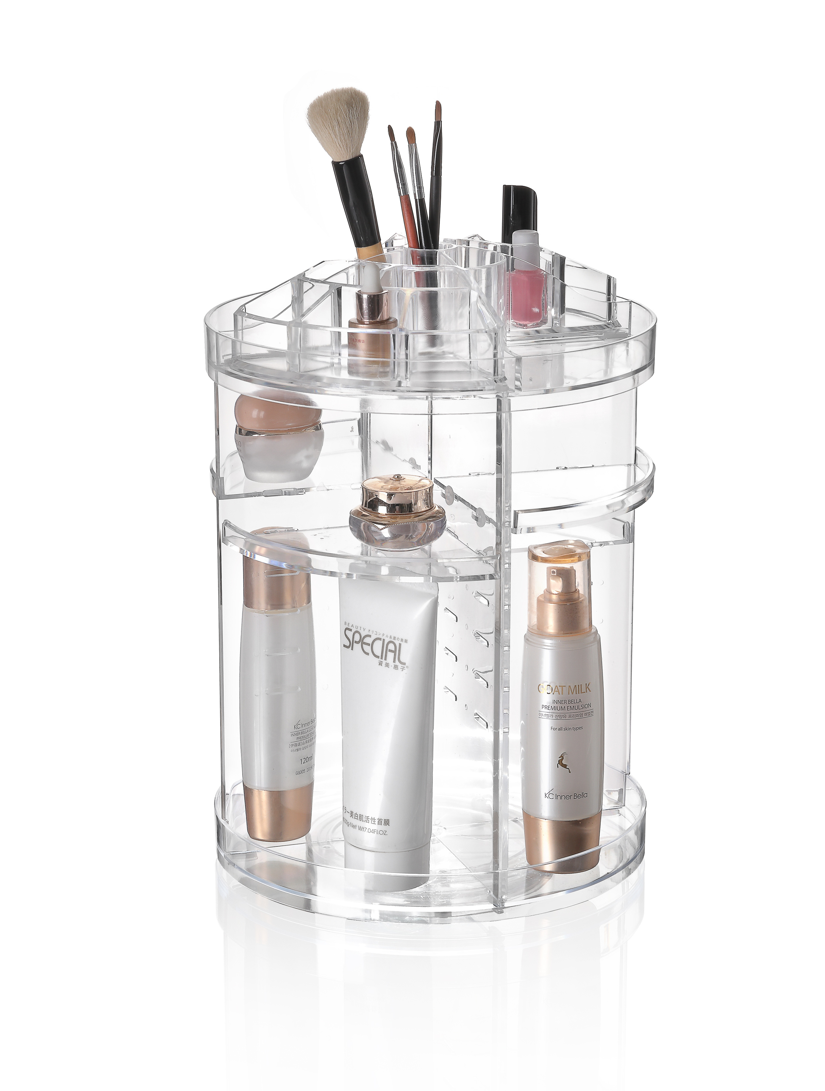 Transparent 360 Degree Rotating Plastic Adjustable Cosmetic Storage Box Makeup Organizer For Bathroom Vanity Shelf