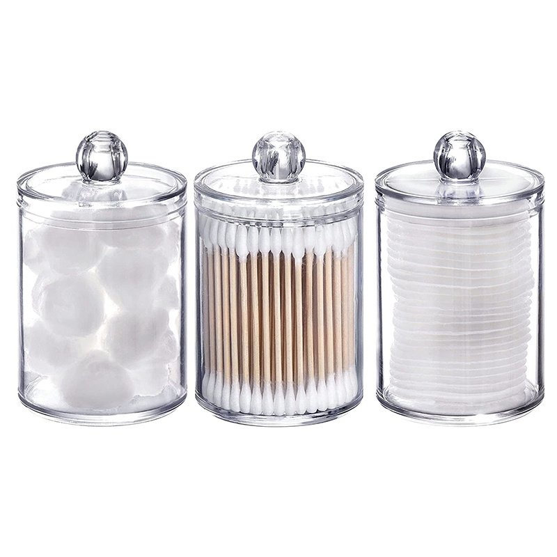 3 Pack Small Cotton Swab Ball Pad Holder, 10 Oz Qtip Apothecary Jar Clear Makeup Organizer, Bathroom Containers Dispenser