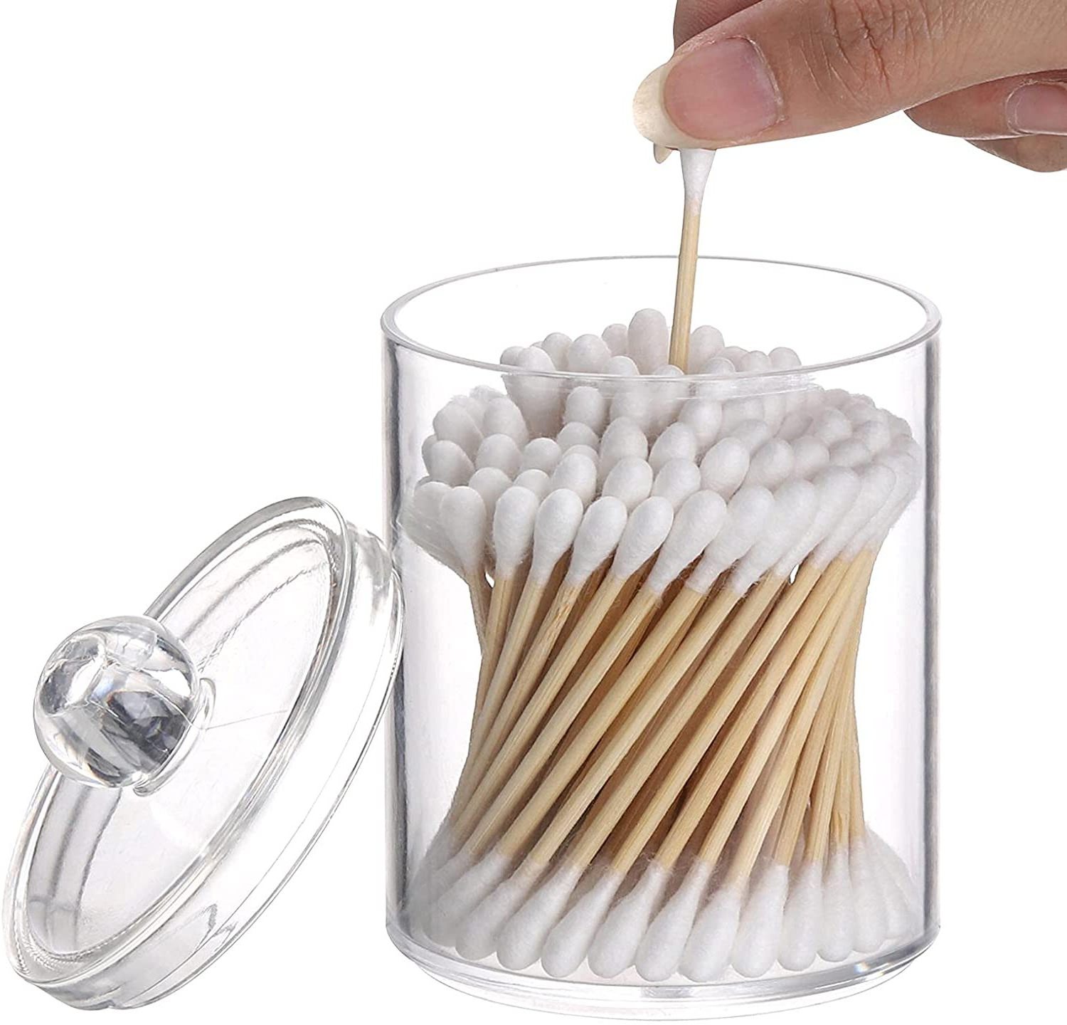 3 Pack Small Cotton Swab Ball Pad Holder, 10 Oz Qtip Apothecary Jar Clear Makeup Organizer, Bathroom Containers Dispenser