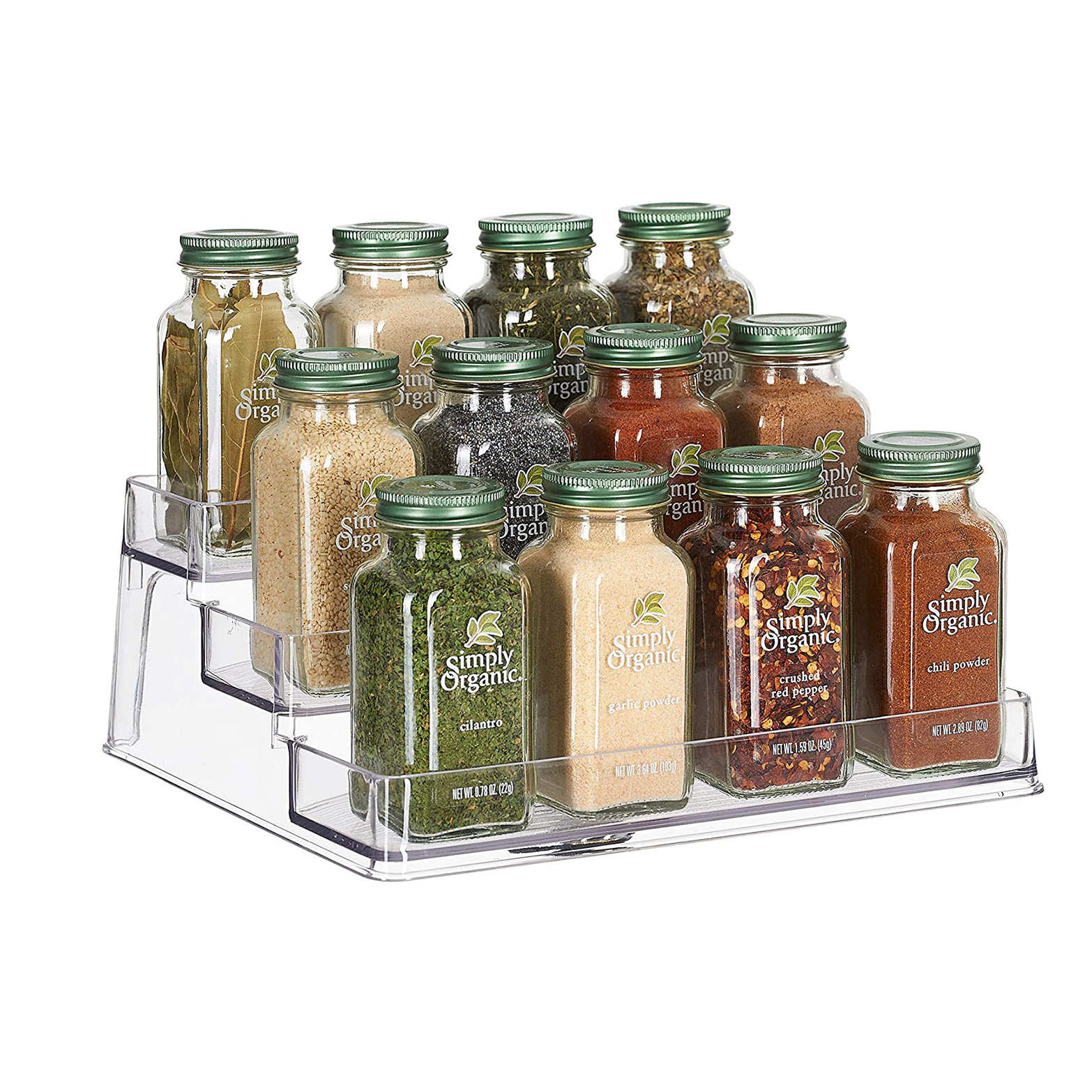 Plastic Spice and Food Kitchen Cabinet Shelf Organizer, 3 Tier Storage Modern Compact Caddy Rack Holds Spices Herb Bottles jars