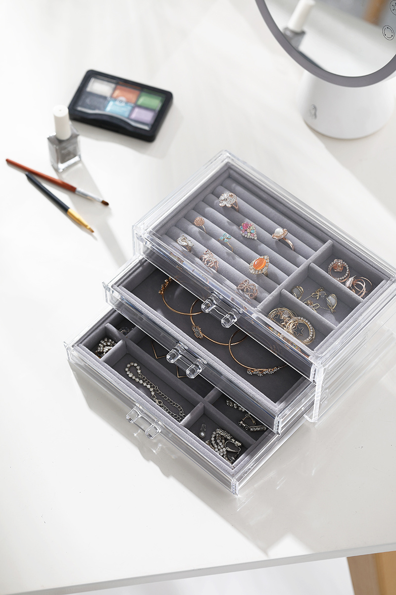 clear plastic 3 layers make up organizers  with drawers