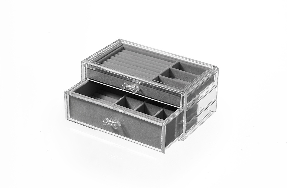 clear plastic 3 layers make up organizers  with drawers