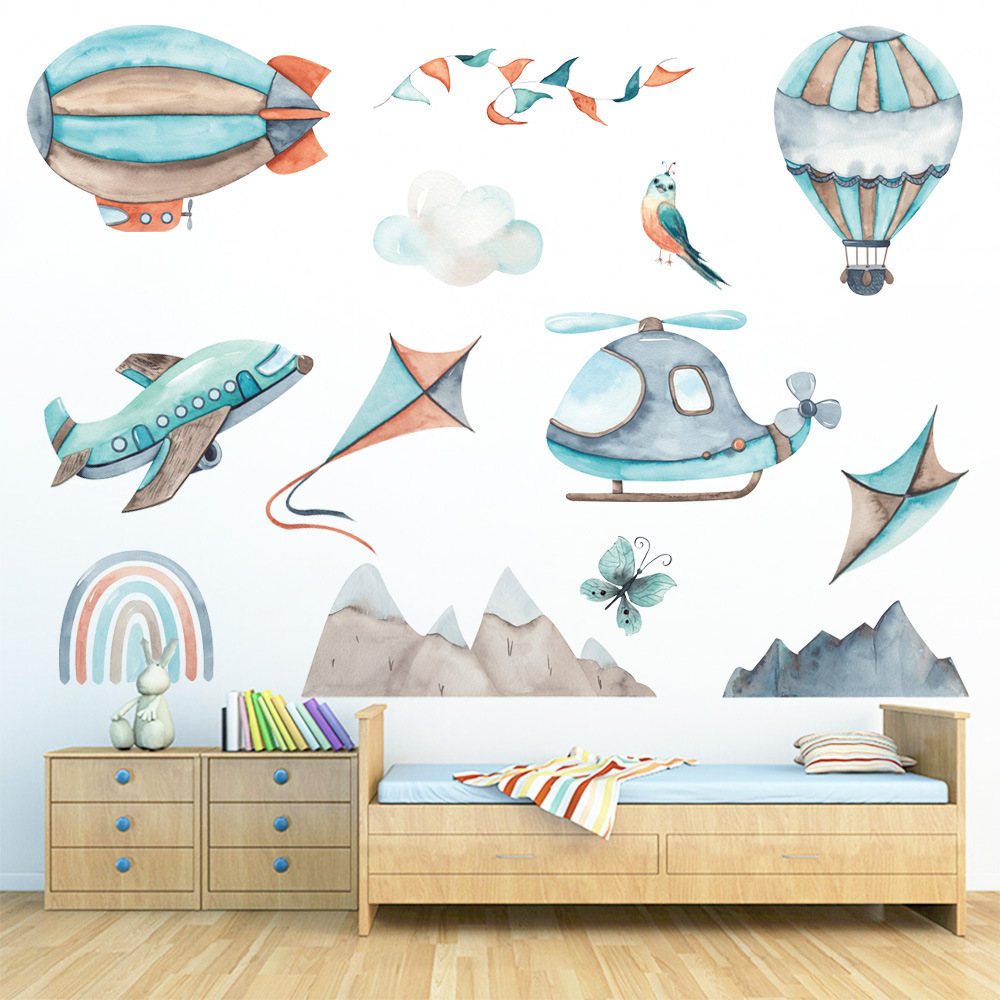 Cartoon Colorful Balloons Animals Pvc Wall Decals Aircraft Rainbow  Stickers Wall Sticker For Kids Room Baby Nursery Room Decora