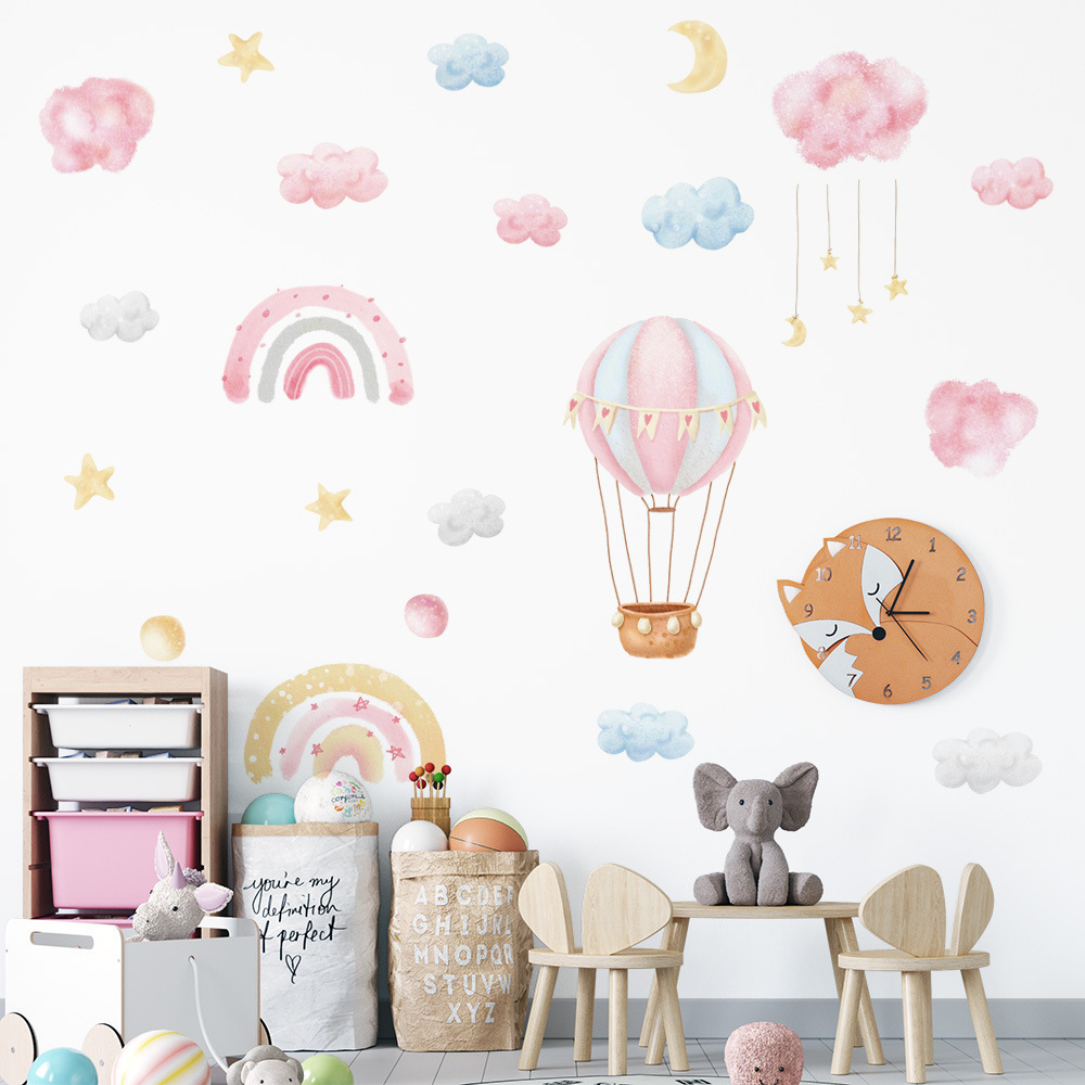 New Hot Sale Cartoon Hot Air Balloon Promotional Gifts Decorative Sticker Pvc Wall Stickers For Nursery Kids Room Living Room