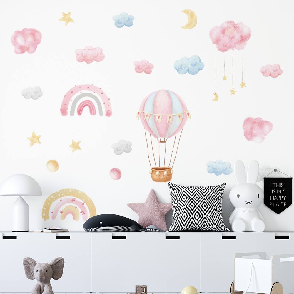 New Hot Sale Cartoon Hot Air Balloon Promotional Gifts Decorative Sticker Pvc Wall Stickers For Nursery Kids Room Living Room