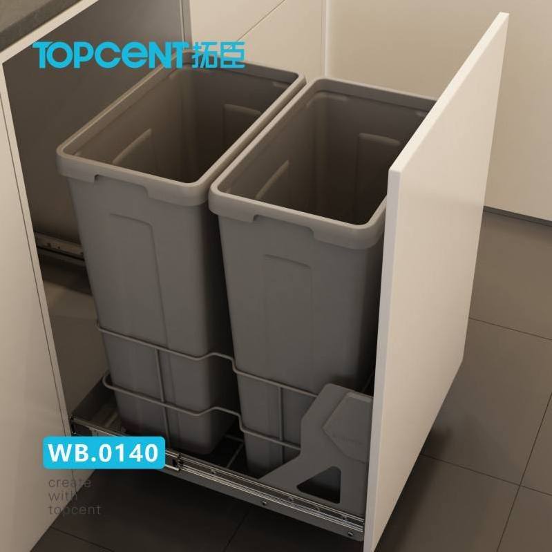 TOPCENT pull out trash can under cabinet Big Capacity Pull Out Plastic Waste Bin Kitchen Cabinet Built-in Pull Out Waste Bin