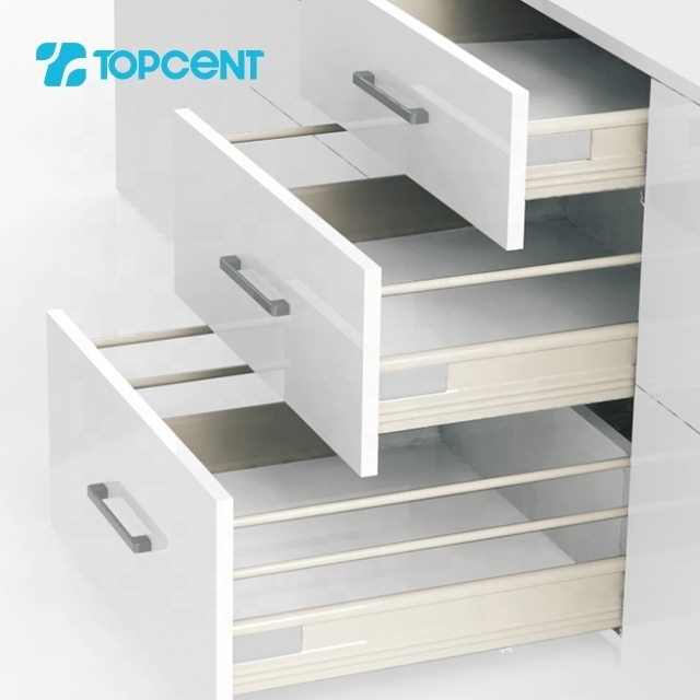 TOPCENT full extension metal sliding rail soft close kitchen drawer slides