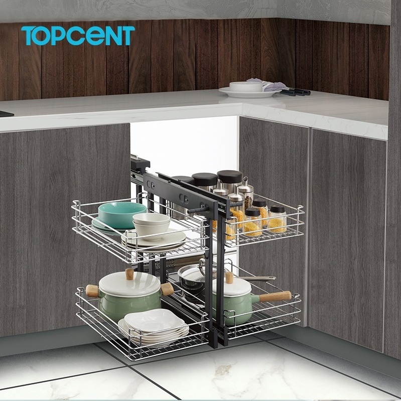 TOPCENT Kitchen Universal Magic Corner For Kitchen Cabinet Blind Corner Swing Tray Pull Out Cabinet Magic Corner Basket