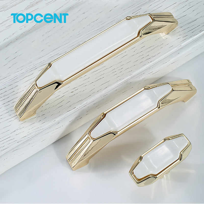 TOPCENT Ceramics Decorative Gold Brushed Brass Door Drawer Cabinet Handles And Knobs