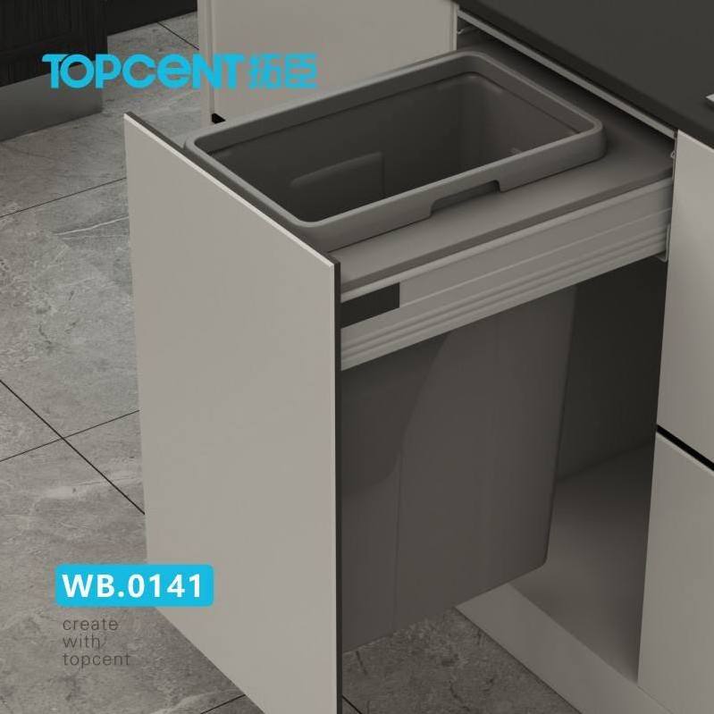 TOPCENT pull out trash can under cabinet Big Capacity Pull Out Plastic Waste Bin Kitchen Cabinet Built-in Pull Out Waste Bin