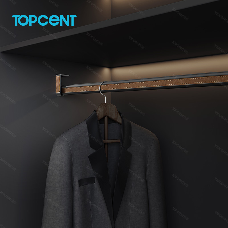 Topcent Wall Mounted Clothes Aluminum Wardrobe Hanging Rod Holder Leather Wardrobe Rail Bracket Wardrobe Tube Closet Rods