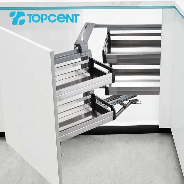 TOPCENT Functional Kitchen Fittings Magic Corner Sliding Storage Basket Pull Out Revolving Kitchen Basket