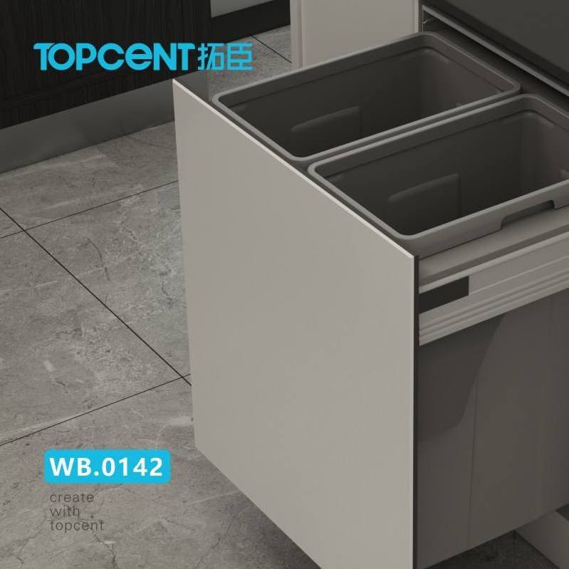 TOPCENT pull out trash can under cabinet Big Capacity Pull Out Plastic Waste Bin Kitchen Cabinet Built-in Pull Out Waste Bin