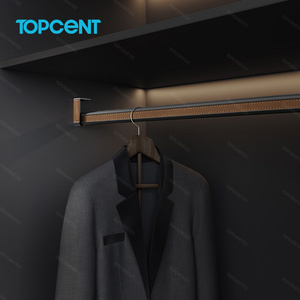 TOPCENT Aluminum Alloy Wardrobe Cloth Hanging Rail Leather Wardrobe Rod Tube Closet White Black Led Clothes Rod