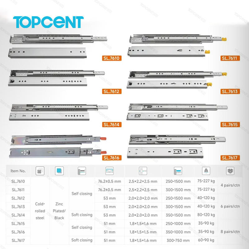 TOPCENT Factory soft close drawer slide bottom mount drawer slides channel runner undermount drawer slide