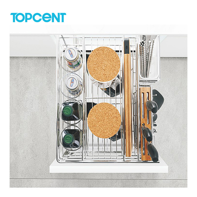 TOPCENT Factory Outlet Stainless Steel Kitchen Cabinet Pull Out Basket drawer baskets sliding wire basket drawers