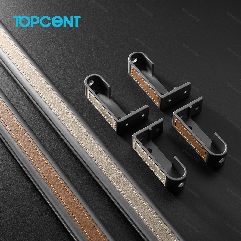 TOPCENT Aluminum Alloy Wardrobe Cloth Hanging Rail Leather Wardrobe Rod Tube Closet White Black Led Clothes Rod