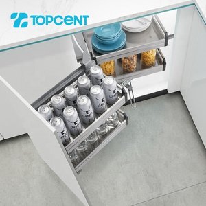 TOPCENT Functional Kitchen Fittings Magic Corner Sliding Storage Basket Pull Out Revolving Kitchen Basket