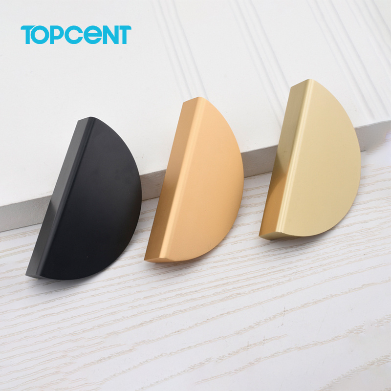 Topcent Aluminum Half Moon Gold Handles Cabinet Half Moon Round Brass Handles Kitchen Pull Out Drawer Cabinet Pulls