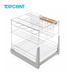 TOPCENT Factory Outlet Stainless Steel Kitchen Cabinet Pull Out Basket drawer baskets sliding wire basket drawers