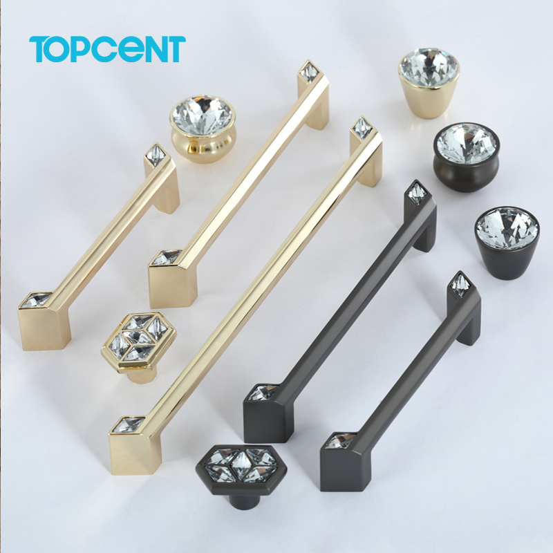 TOPCENT Custom Crystal Handle Modern Decorative Dresser Drawer Cabinet Door Pull Handles for Furniture