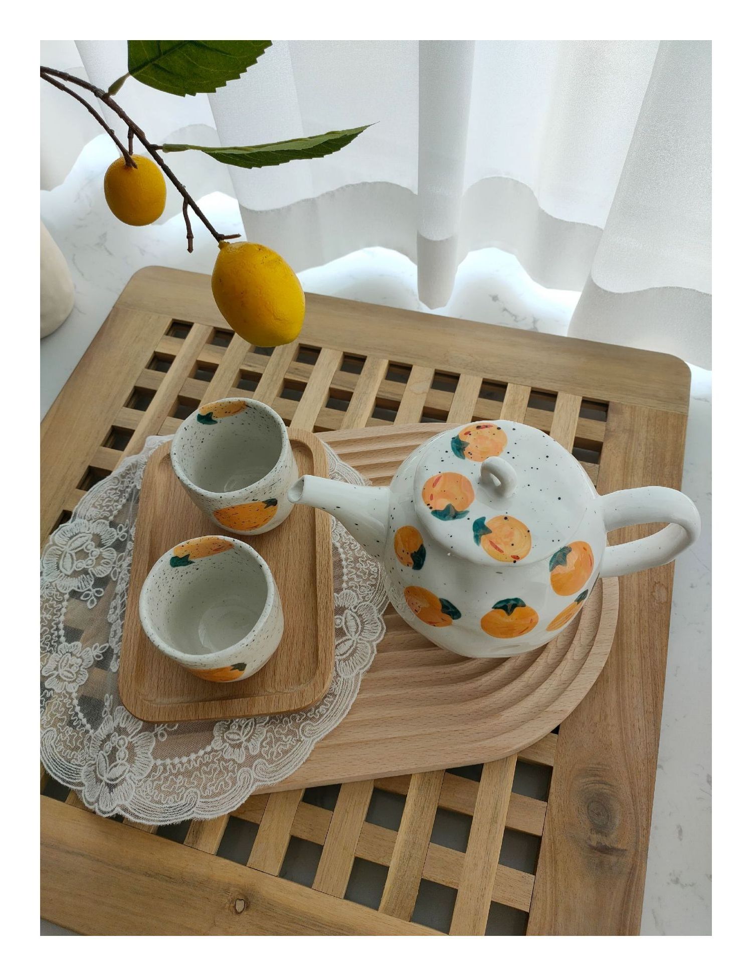 Japanese style ins creative fruit pattern ceramic teapot cute cold kettle cup under glazed hand-painted tea set