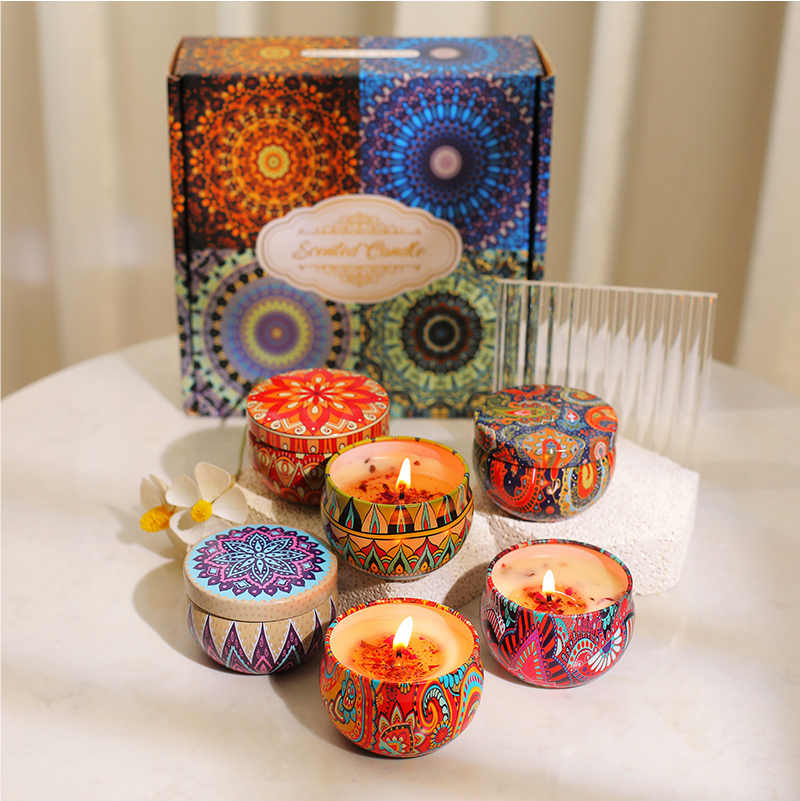 Candle Tin Multi Luxury Scented Soy Wax Small Round Candles With Flower