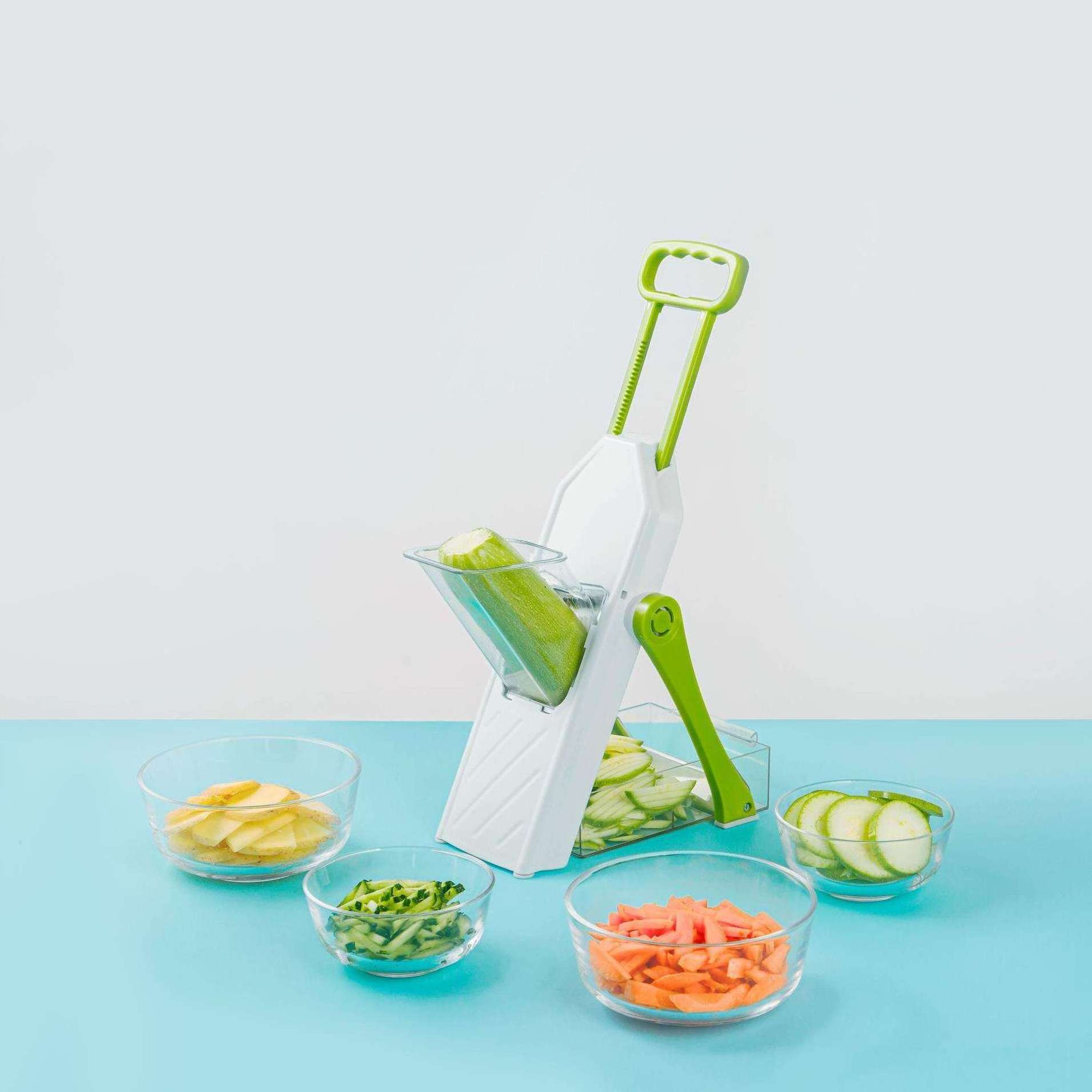 Vegetarian restaurant kitchen 4 blade hand press vegetable slicer vertical wire cutter quick food chopper